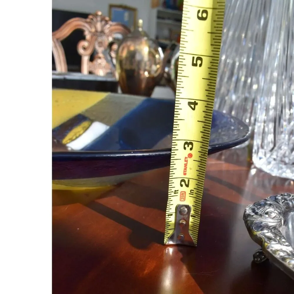 Art Glass Sculpture Bowl by V. Rotenberg - Multicolor Fused Glass Centerpiece